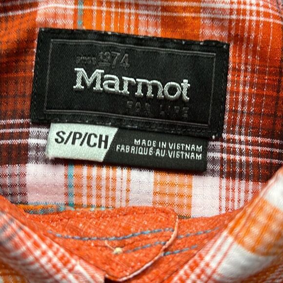 Marmot Short Sleeve Orange Plaid Button Front Shirt Mens S - Picture 4 of 8